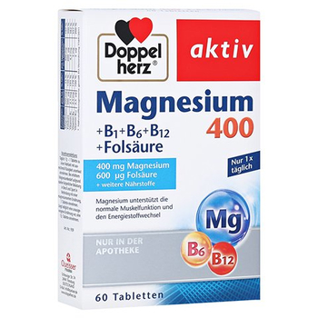 Doppelherz aktiv Magnesium 400 mg + B1 + B6 + B12 + Folsäure – PZN 7625045 – PZN 7625045