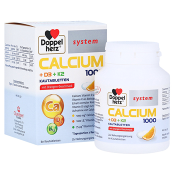 DOPPELHERZ Calcium 1000+D3+K2 system Kautabletten – PZN 15611577 – PZN 15611577