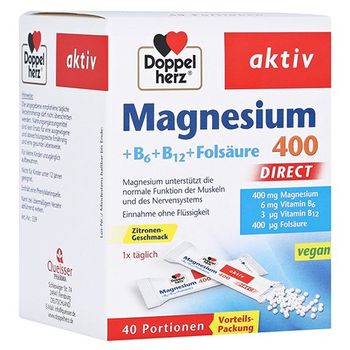 Doppelherz aktiv Magnesium 400 + B6 + B12 + Folsäure Direkt – PZN 11616135 – PZN 11616135
