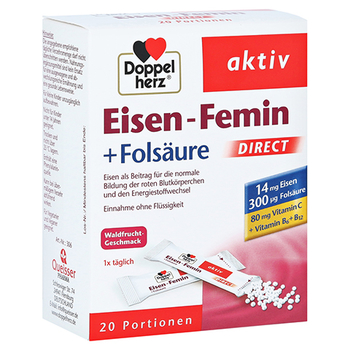 Doppelherz aktiv Eisen-Femin Direct mit Vitamin C + B6 + B12 + Folsäure – PZN 1446577 – PZN 1446577